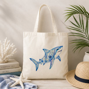 Bolsa Tote Arte de Cerâmica Tema Floral Tubarão