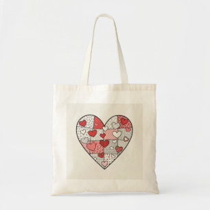 Bolsa Tote Arte de Colagem de Coração Xadrez Vermelho e Rosa