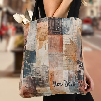 Bolsa Tote Arte de Colagem Urbana Vintage de Nova York