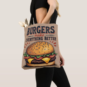 Bolsa Tote Arte de Comida da Tipografia de Vintagem de Burger
