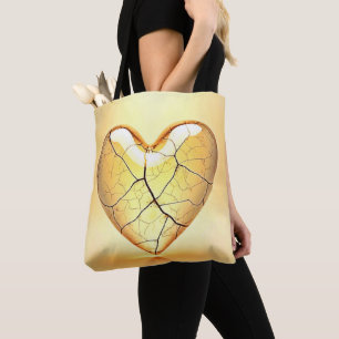 Bolsa Tote Arte de Coração Rachado Dourado