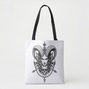 Bolsa Tote Arte de Crânio da Rainha Gótica Demoníaca