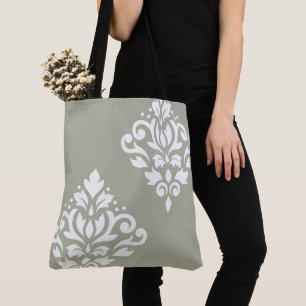 Bolsa Tote Arte de Damasco em Branco sobre Verde