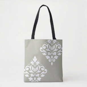 Bolsa Tote Arte de Damasco em Branco sobre Verde