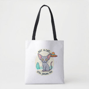 Bolsa Tote Arte de desenho animado sarcástico de gato Sphynx 
