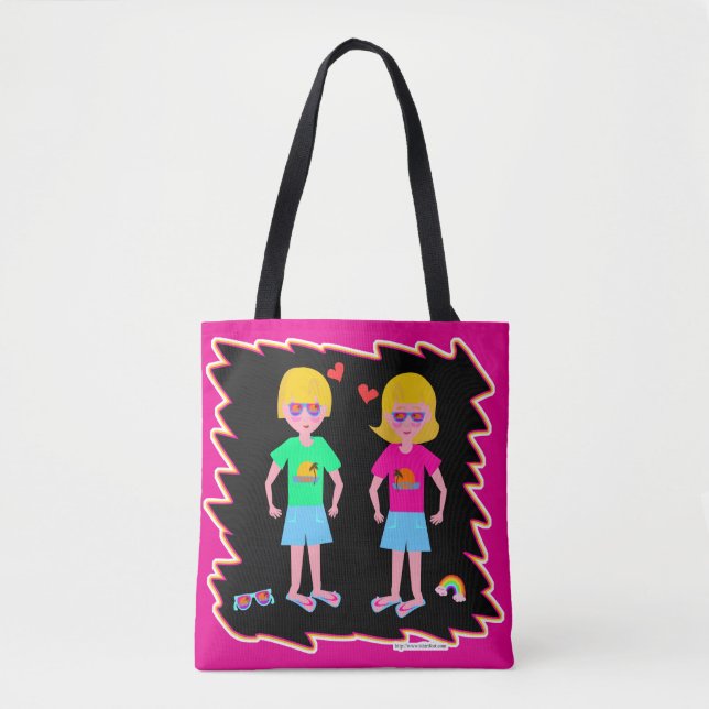 Bolsa Tote Arte de Design Fofo Retro Diversão Amor Neon (Frente)