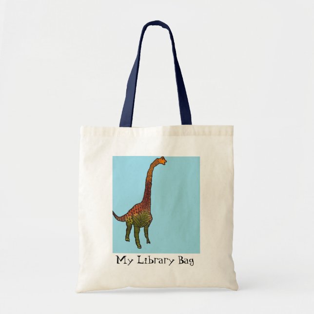 Bolsa Tote Arte de dinossauro de miúdos brancos e azuis (Frente)
