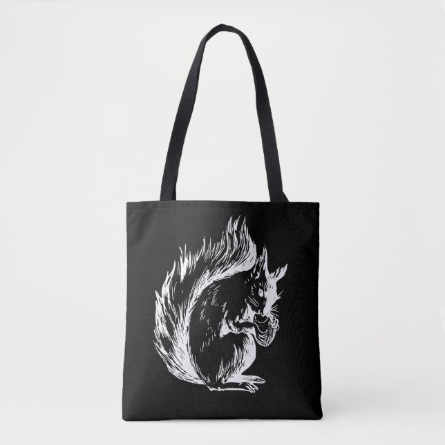 Bolsa Tote Arte de Esquilo Preto e Branco (Frente)