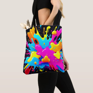 Bolsa Tote Arte de Explosão de Cores Neon
