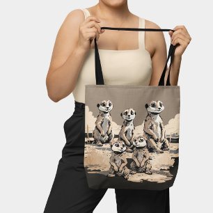 Bolsa Tote Arte de Família de Suricatas Monocromática Fofa no