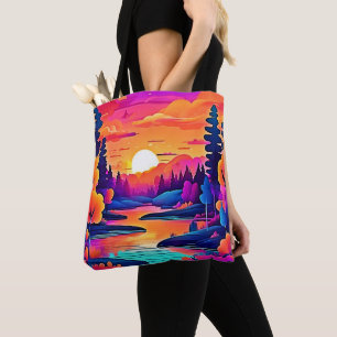 Bolsa Tote Arte de Fantasia do Lago ao Pôr do Sol
