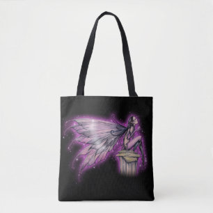 Bolsa Tote Arte de Fantasia Mágica e Mística de Fadas Roxas