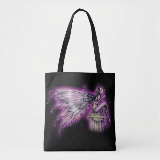 Bolsa Tote Arte de Fantasia Mágica e Mística de Fadas Roxas