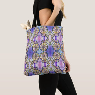 Bolsa Tote Arte de flor aquática em azul