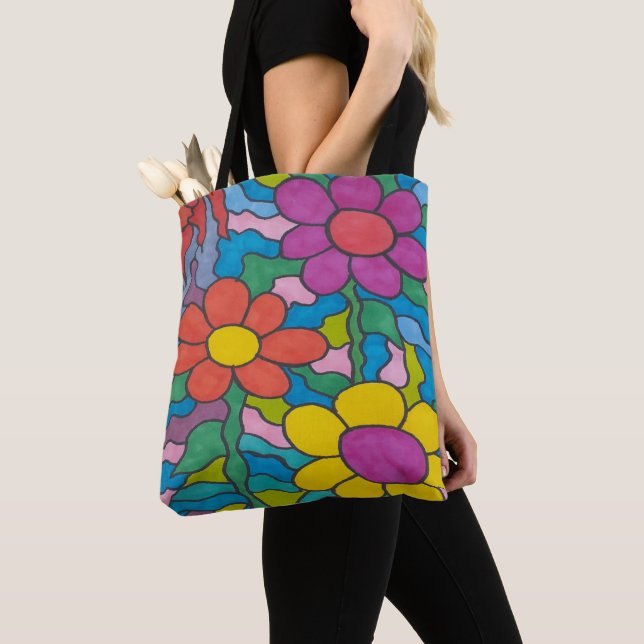 Bolsa Tote Arte de Flor com Hippie Retroativo (Close Up)