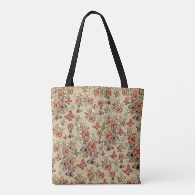 Bolsa Tote Arte de Flor de Couros e Suede (Verso)