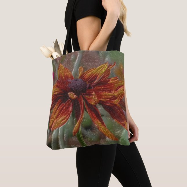 Bolsa Tote Arte de Flor de Margarida Laranja  (Close Up)