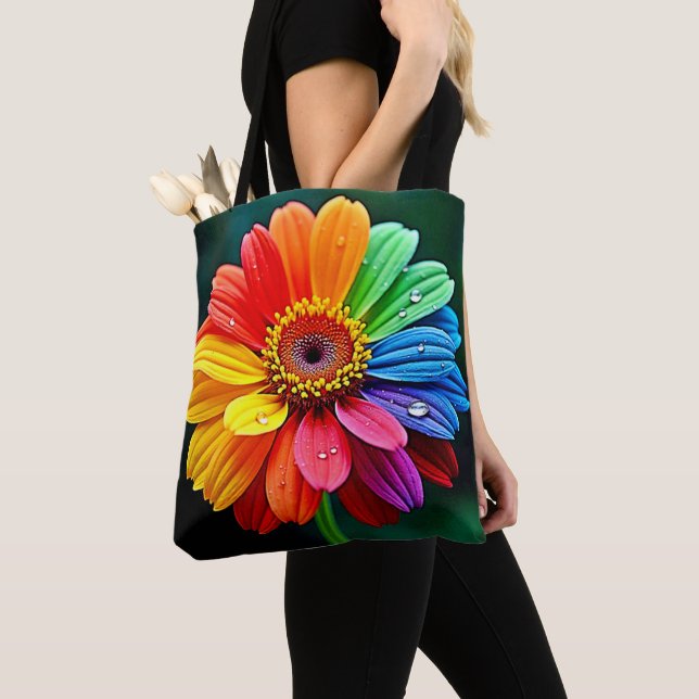 Bolsa Tote Arte de Flor Pétala Arco-Íris (Close Up)