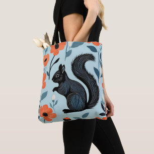 Bolsa Tote Arte de Flores da Primavera Esquilo