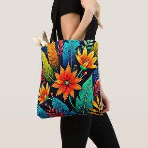 Bolsa Tote Arte de Flores Tropicais Vibrantes
