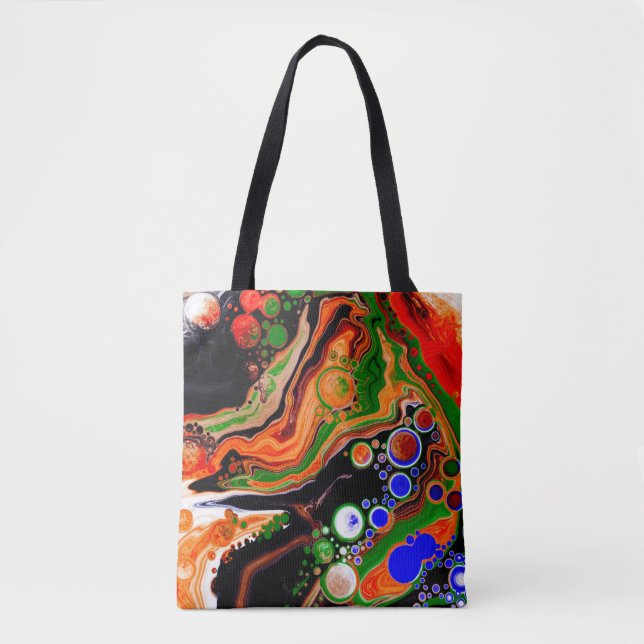 Bolsa Tote Arte de Fluido Digital Laranja, Azul, Verde, Preto (Frente)