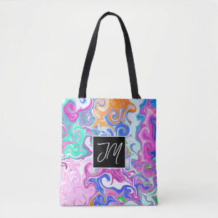 Bolsa Tote Arte de Fluido Marinho Roxo e Azul Personalizada