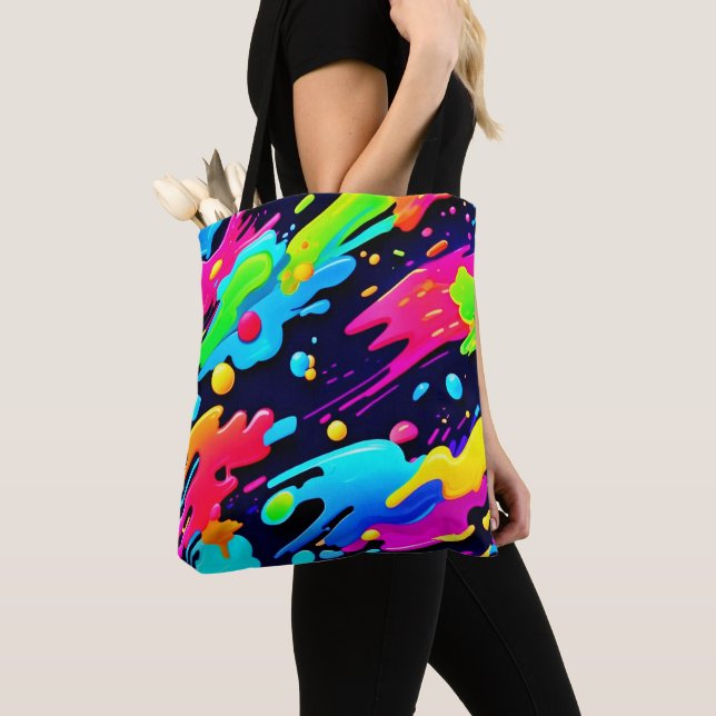 Bolsa Tote Arte de Fluxo de respingo de néon (Close Up)