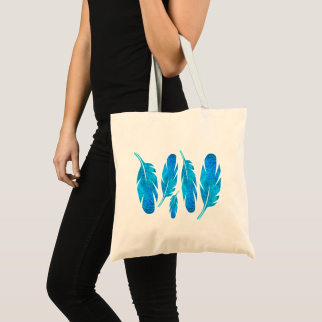 Bolsa Tote Arte de folha azul (Frente (produto))