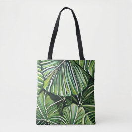 Bolsa Tote Arte de Folhas Tropicais Verdes