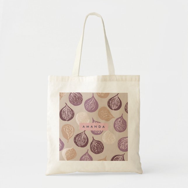 Bolsa Tote Arte de Frutas de Figo Personalizada em Neutro Que (Frente)