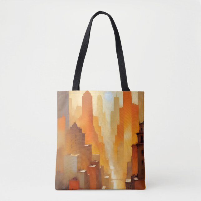 Bolsa Tote Arte de fundo Poster de Edifícios de paisagem abst (Frente)