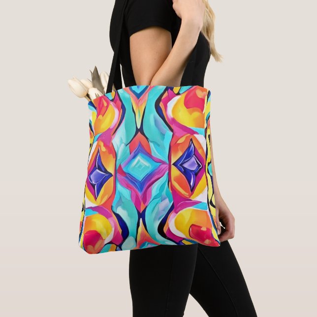 Bolsa Tote Arte de Fusão Geométrica Neon (Close Up)