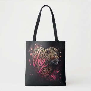 Bolsa Tote Arte de Grafite de Amor Coração de Leopardo