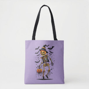 Bolsa Tote Arte de Halloween de Abóbora Esqueleto