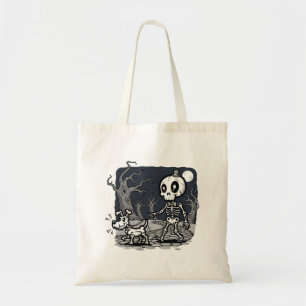 Bolsa Tote Arte de Halloween de Cão Andando Esqueleto
