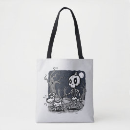 Bolsa Tote Arte de Halloween de Cão Andando Esqueleto