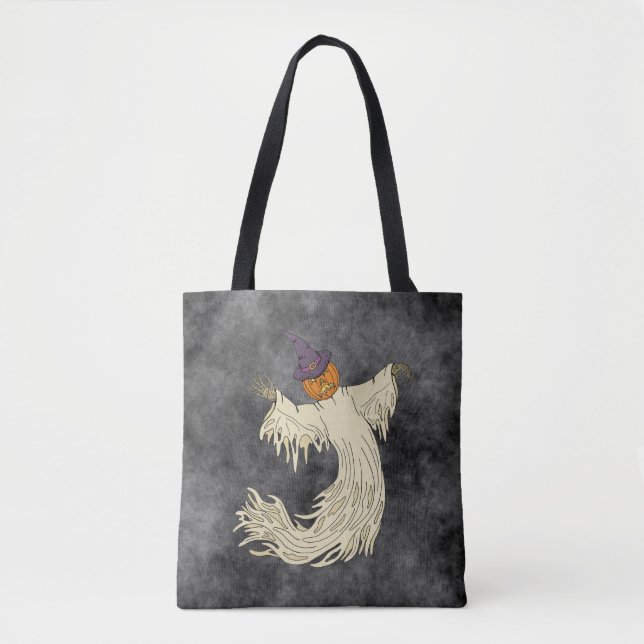 Bolsa Tote Arte de Halloween do Fantasma de Cabeça de Abóbora (Frente)