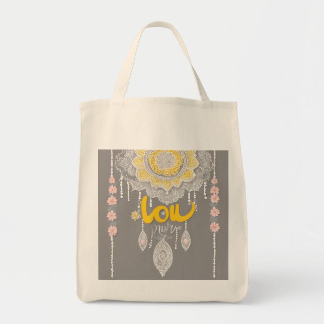 Bolsa Tote Arte de IA de renda cinza ensolarada (Frente)