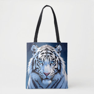 Bolsa Tote Arte de IA do Tigre Branco de Olhos Azuis