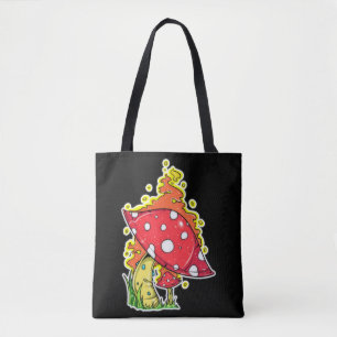 Bolsa Tote Arte de Ilustração Psicodélica Flaming de Cogumelo
