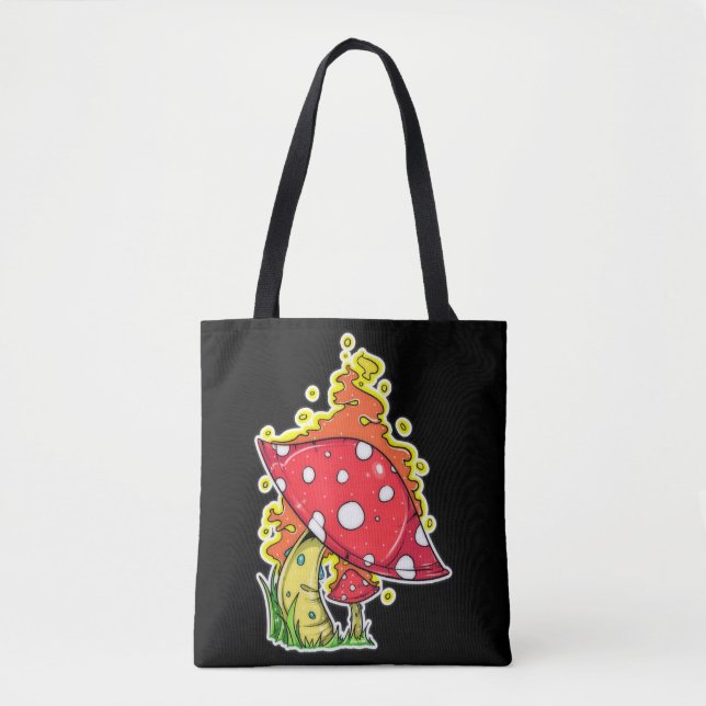 Bolsa Tote Arte de Ilustração Psicodélica Flaming de Cogumelo (Frente)