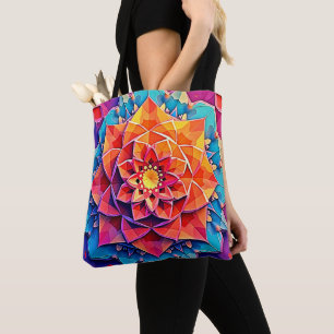 Bolsa Tote Arte de Impressão de Energia Prisma Floral Abstrat
