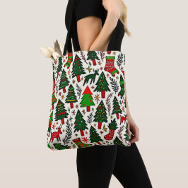 Bolsa Tote Arte de Impressão de Padrão de Natal Vibrante