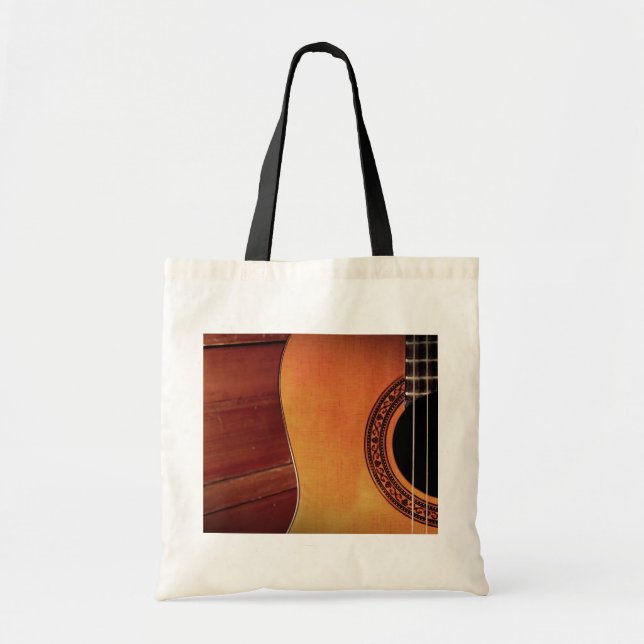 Bolsa Tote Arte de instrumentos musicais em madeira de guitar (Frente)