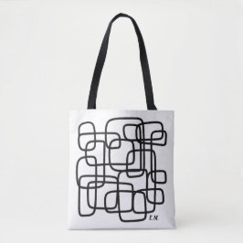 Bolsa Tote Arte de Linha Abstrata com Nome Personalizado