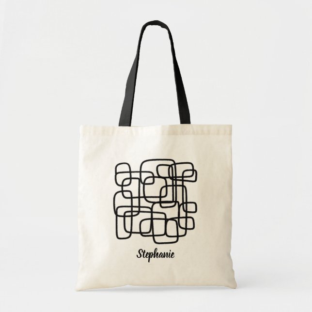 Bolsa Tote Arte de Linha Abstrata com Nome Personalizado (Frente)