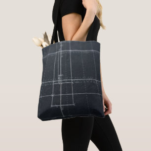 Bolsa Tote Arte de Linha Arquitetônica Geométrica Carvão Escu