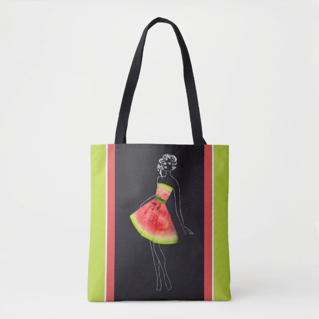 Bolsa Tote Arte de Linha Chic de Melancia Tropical (Frente)