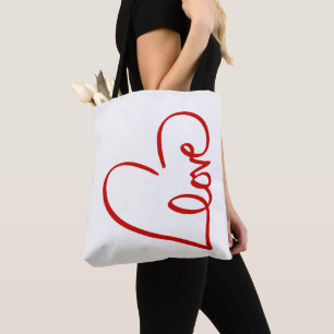 Bolsa Tote Arte de Linha do Coração de Amor Vermelho Moderno