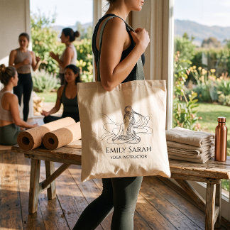 Bolsa Tote Arte de linha fluida Figura meditando yoga
